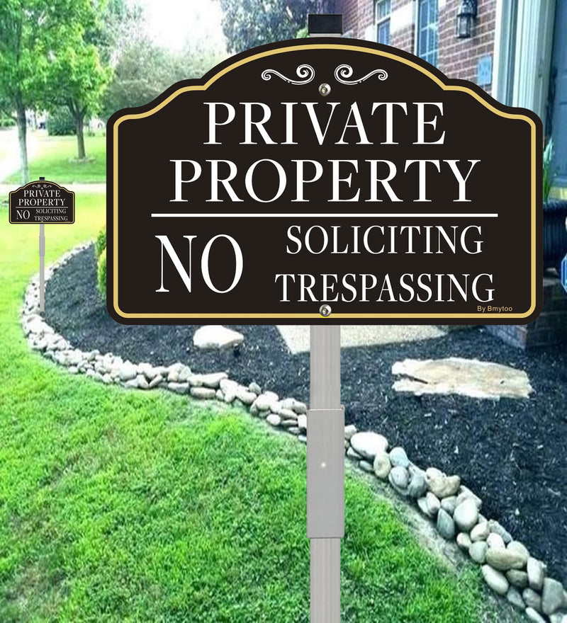 [Australia - AusPower] - 1 Pack Private Property No Trespassing Sign No Soliciting Sign for House and Yard -12" x 8" Rust/Fade-Free Metal Sign with 28 Inches Long Stake Aluminum 1 Pack 