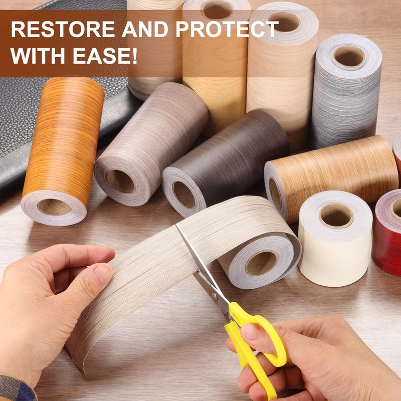 MECCANIXITY Wood Grain Repair Tape, 2 Inch x 33 Feet Self Adhesive Wood Grain Tape Multi-Purpose Wallpaper Border Trim for Furniture Floors Windows Doors Tables Home, Gray, 2 Roll