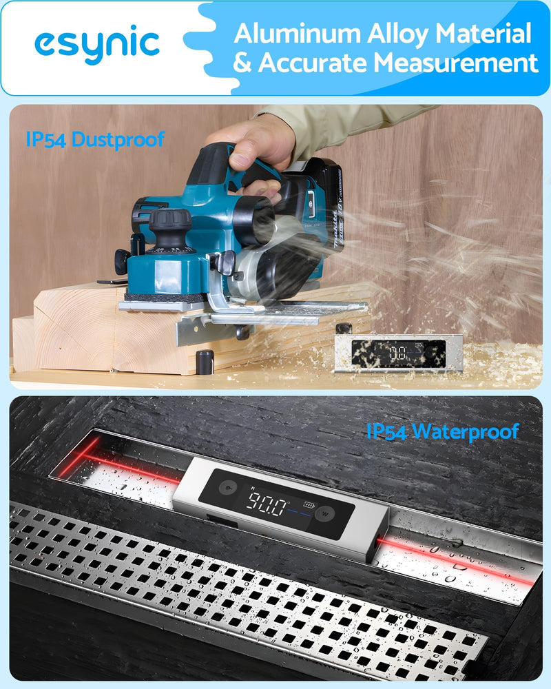 [Australia - AusPower] - eSynic Digitaler Neigungswinkelmesser mit Dual-Achsen, Präzisions-Inklinometer, Doppel-LCD-Display, Laser-Level, 4 * 90° Messbereich, Wiederaufladbar mit USB-C Silver 