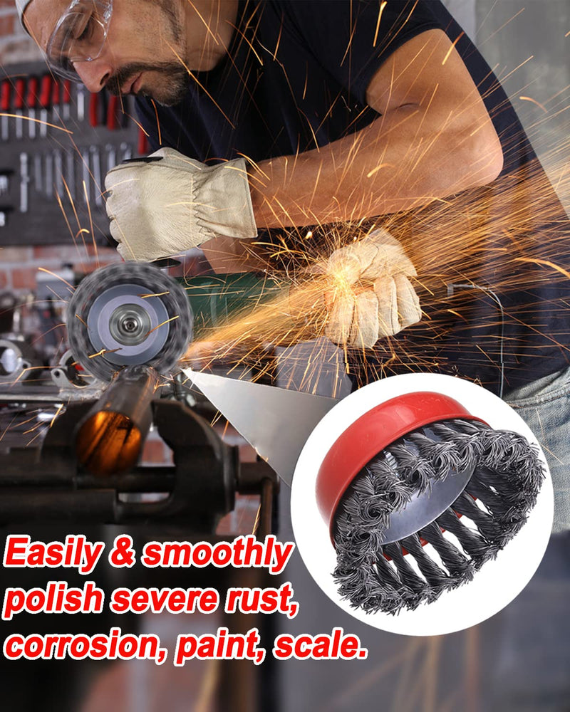 [Australia - AusPower] - 4" Wire Wheel Cup Brush, Coarse Twisted Knotted Wire Wheel for Angle Grinder, 5/8 Inch-11 Threaded Arbor, 0.020" Carbon Steel Wire Brush for Grinder, Heavy Cleaning Rust, Abrasive. (2) 2 PACK 4'' Cup Brush 