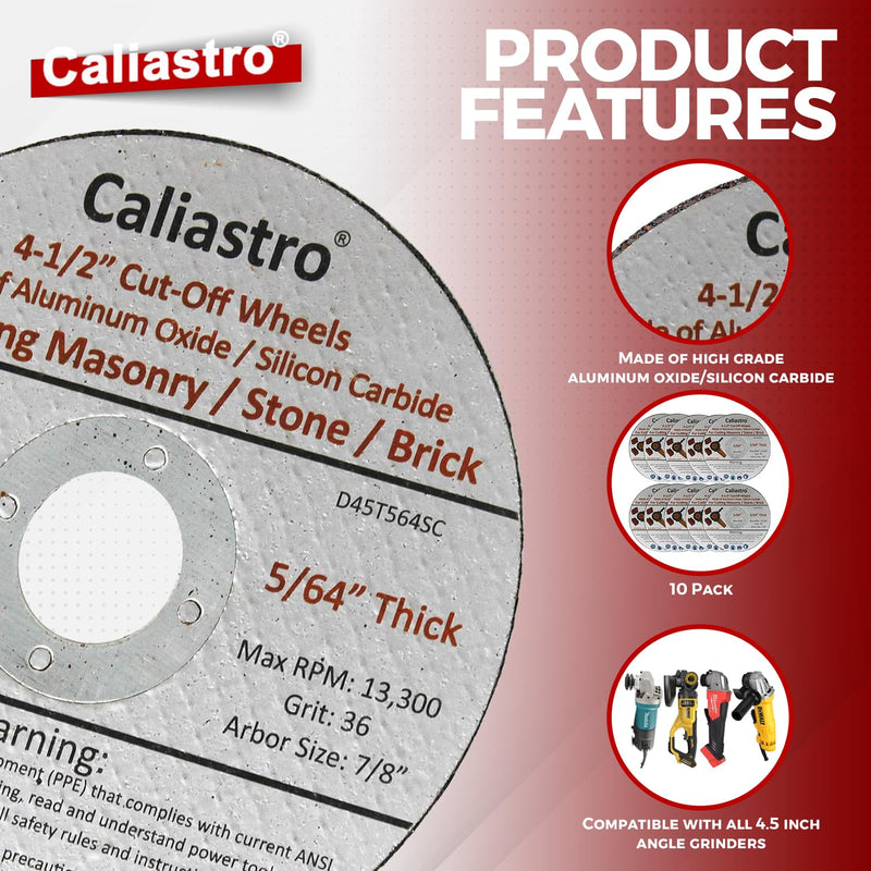 [Australia - AusPower] - 10 Pack – 4 1/2 Cut Off Wheel Concrete Grinding Wheel for Cutting Masonry Stone Brick Block - Compatible with All 4 1/2 inch Angle Grinder - Caliastro 
