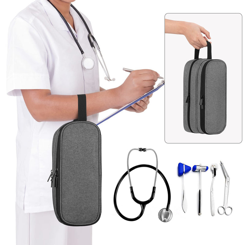 Trunab Stethoscope Bag Compatible with 3M Littmann/MDF/ADC, Gray | Holds two stethoscopes or BP cuffs, medical bag with extra pocket for nursing accessories gray