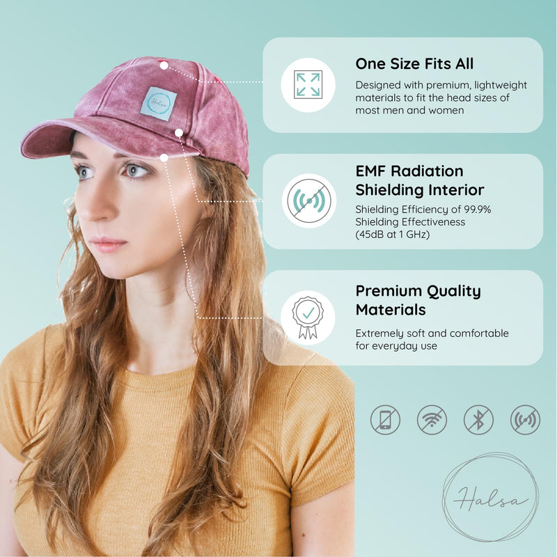 Halsa EMF Protection Hat, Baseball Cap. Washed, Faded, Structured Anti Radiation Hat with EMF RF Radiation Shielding Silver Fabric One Size-Large Rustic Red