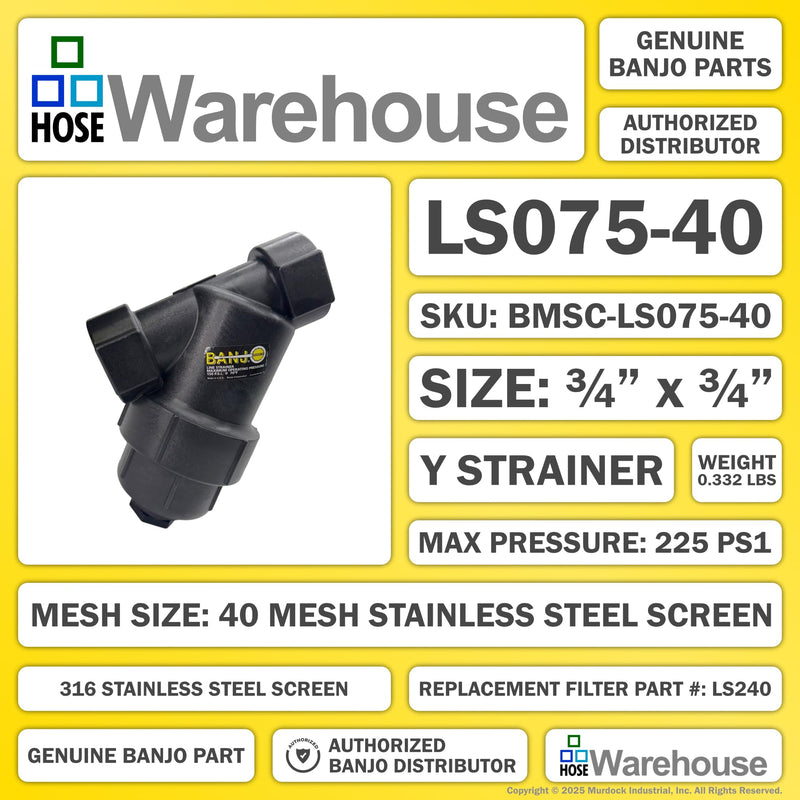 [Australia - AusPower] - Genuine Banjo LS075-40 3/4" x 3/4" Y Line Strainer 40 Mesh with Bonus Mesh Screen Color Chart Keychain 