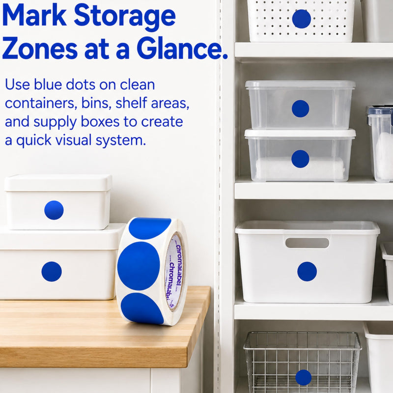 ChromaLabel Blue Dot Stickers, 2 Inch Round Color Coding Labels, 500/Roll, Writable Permanent Adhesive Circle Stickers for Inventory, Warehouse, Classroom, Moving Boxes, Office, Bins & Shelves 2" Dark Blue