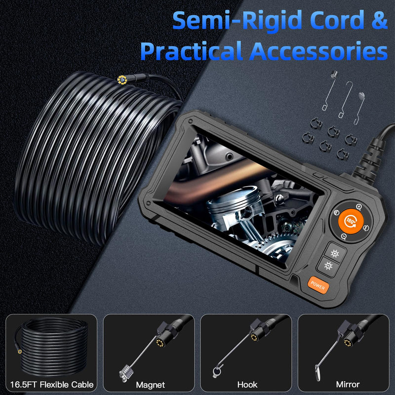 [Australia - AusPower] - Endoscope Camera with Light - 4.3" LCD Screen Inspection Camera | IP67 Waterproof Borescope with 8 Adjustable LED Lights | HD 1080P Endoscope Camera with 16.5ft Semi-Rigid Cord Gadgets for Men Black 