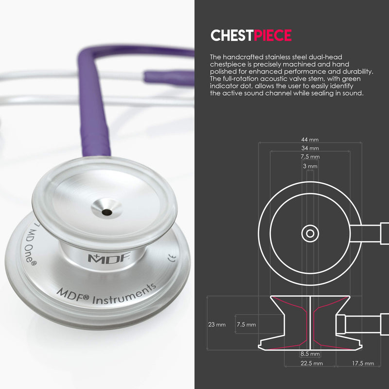 [Australia - AusPower] - MDF Instruments, MD One Stainless Steel Stethoscope, Adult, Purple Tube, Silver Chestpieces-Headset, MDF77708 