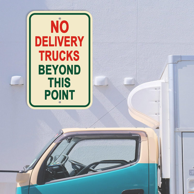 2 Pack No Delivery Trucks Beyond This Point Sign,12×18 Inches No Trucks Warning Road Signs Metal Sturdy Free Rust Aluminum No Deliveries Sign,Weatherproof,Outdoor Use,Easy to Install