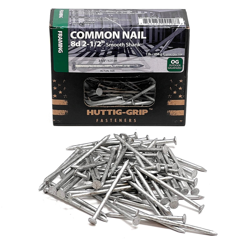 [Australia - AusPower] - Huttig-Grip 2-1/2 in Framing Common Nail 8d Size, Outdoor Galvanized Finish, 1 lb Pack of 104 Nails 2-1/2 in - 1 lb Pack 