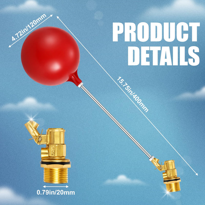 3/4 Inch Stainless Steel Float Valve for Water Tank and Trough, Heavy Duty Design with Adjustable Angle Rod, Float Ball for Stock Tank Pool Water Level Control