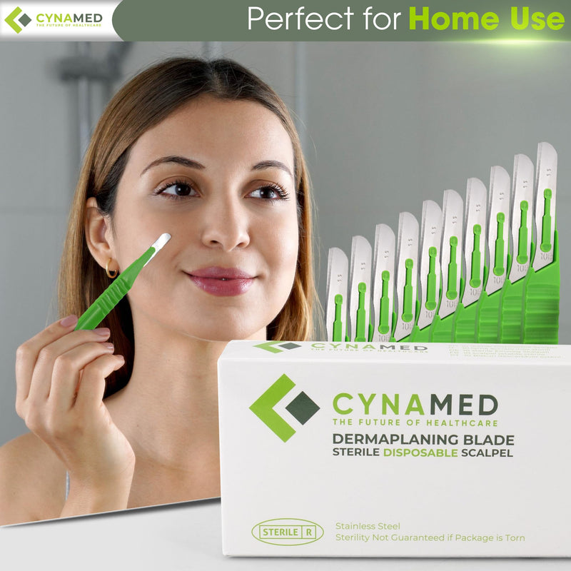 [Australia - AusPower] - Dermaplaning Blades with Plastic Handle No.10R – Stainless Steel Exfoliating Butter Blades for Smooth Skin – Single-Use, Sterile & Professional-Grade for Facial Hair Removal & Skincare 