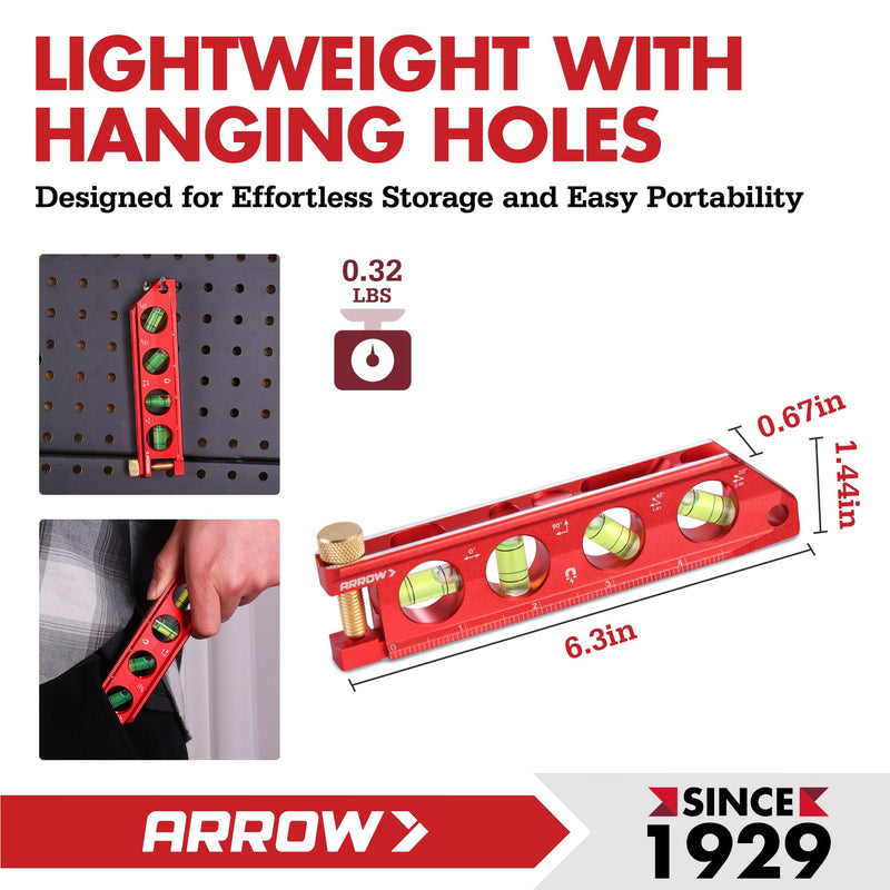 [Australia - AusPower] - ARROW 6.3-Inch Torpedo Level, Magnetic Leveler with 0°/30°/45°/90° Bubbles, Top-view Windows, Aluminium Alloy Frame, Dual Metric and SAE Scales & 17" Large Tool Bag with 36 Multipurpose Pockets 