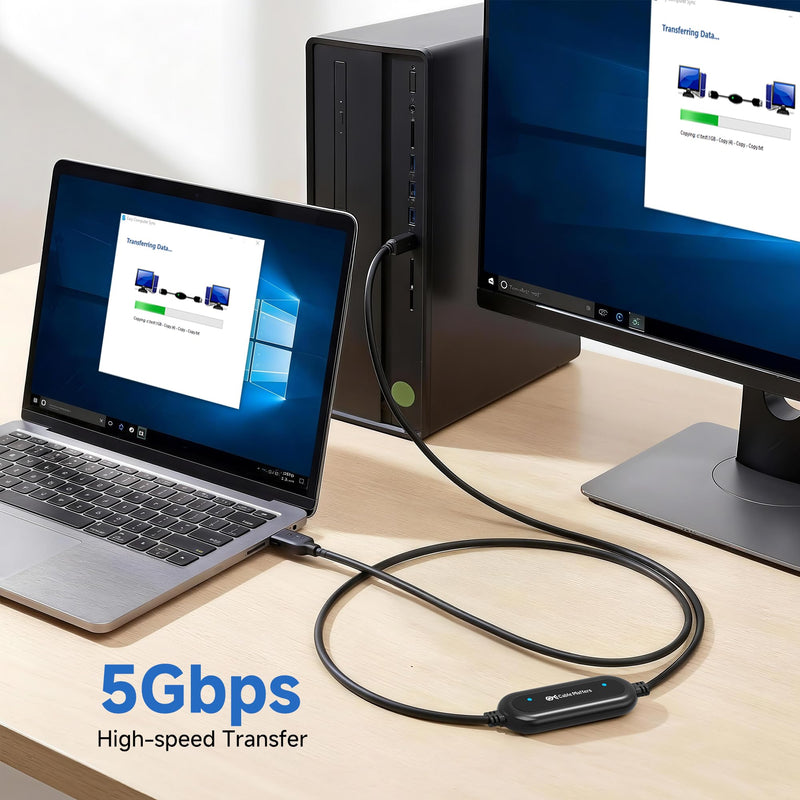 Cable Matters USB 3.0 Data Transfer Cable PC to PC for Windows, USB Transfer Cable, 6.6 ft, Easy Computer Sync Software Key Included, Works with Windows 11/10/8/7/Vista/XP, PCMover, Software Required