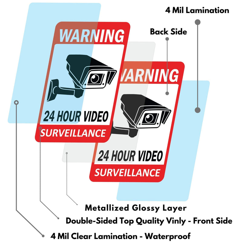 [Australia - AusPower] - 12-Pack Video Surveillance Sign (6-pack 6"x4" & 6-pack 3.5"x2.5"), Double-Sided Vinyl Decals for No Trespassing-Warning Sticker-Security Sign-Surveillance Camera-Recording Sign, Laminated for UV-Water 