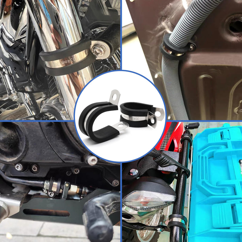 [Australia - AusPower] - 2 Inch Cable Clamp - Rubber Insulated Clamps for Cable, Wire, Pipe, Line, and Hose - Stainless Steel P Clips (10 Pack) 2 Inch 