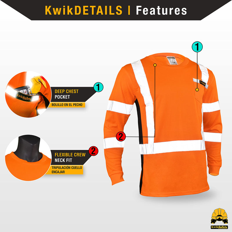 KwikSafety - Charlotte, NC - Operator Long Sleeve Safety Shirts [Solid Reflective Tape] Class 3 ANSI Tested OSHA XX-Large Basic Tape | Orange