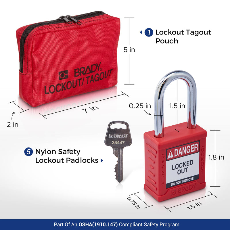 [Australia - AusPower] - BRADY Electrical Lockout Tagout Kit with Hasps, Loto Tags, 1 Red Safety Padlock | Electrical Lock Out Tag Out Kit - 153668 