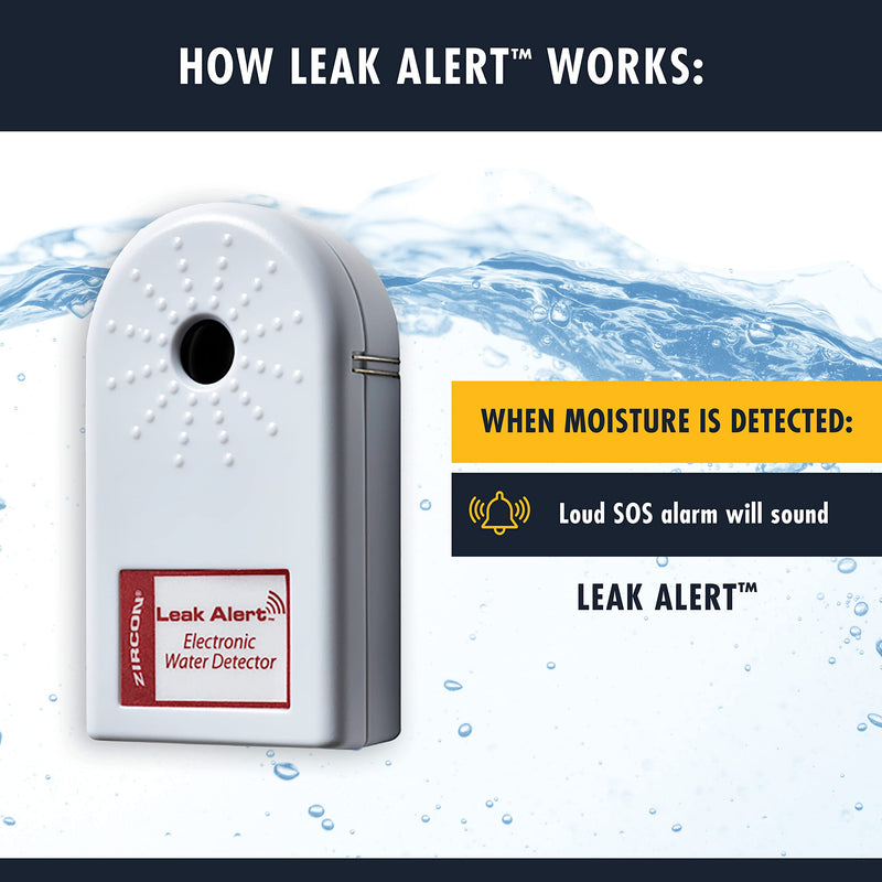 [Australia - AusPower] - Zircon Leak Alert Electronic Water Leak Detector & Flood Sensor Alarm with 90dB Audio Dual Leak Alarms, 1 Pack,White Audio Only 