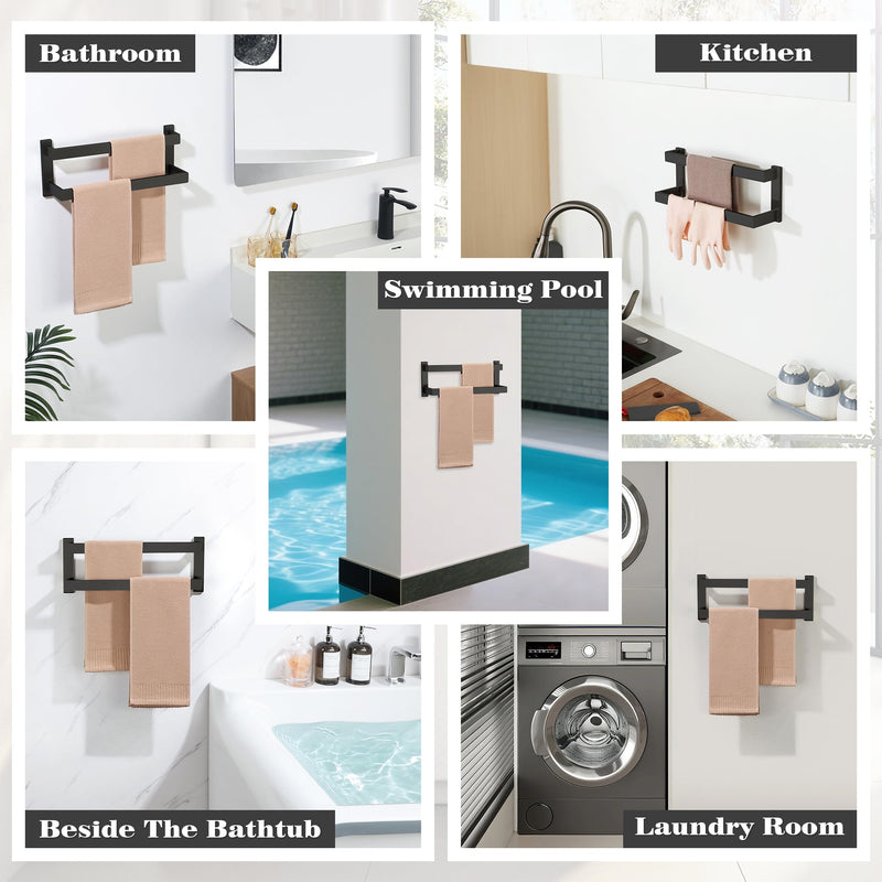 Alise 16 Inch Double Towel Bars for Bathroom Wall Mount,Bathroom Towel Holder Double Towel Racks for Bathroom Lavatory,SUS304 Stainless Steel Towel Rail Towel Hanger for Walls,Matte Black 16-Inch(2-Bars) Matte Black