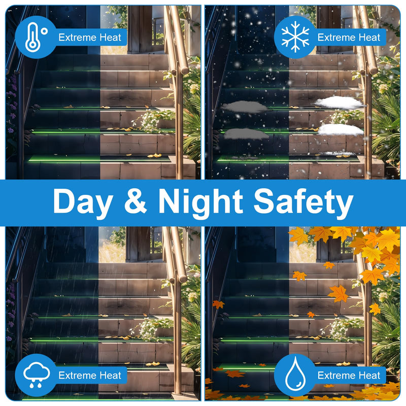 Molain 10 Pack Anti Slip Traction Treads with Glow in The Dark Stripe 30" x 6" Waterproof Outdoor/Indoor Stair Step Non Slip High Friction Grip Tape for Wooden Steps, Concrete Stairs, Decks