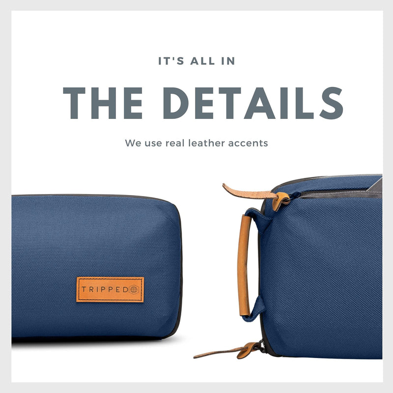 [Australia - AusPower] - Tech Bag Organizer - Small Electronics Organizer Pouch for Travel - Premium Travel Case with Leather Accents - Mesh Pocket for Cables, Cords and Chargers (Navy) Navy 