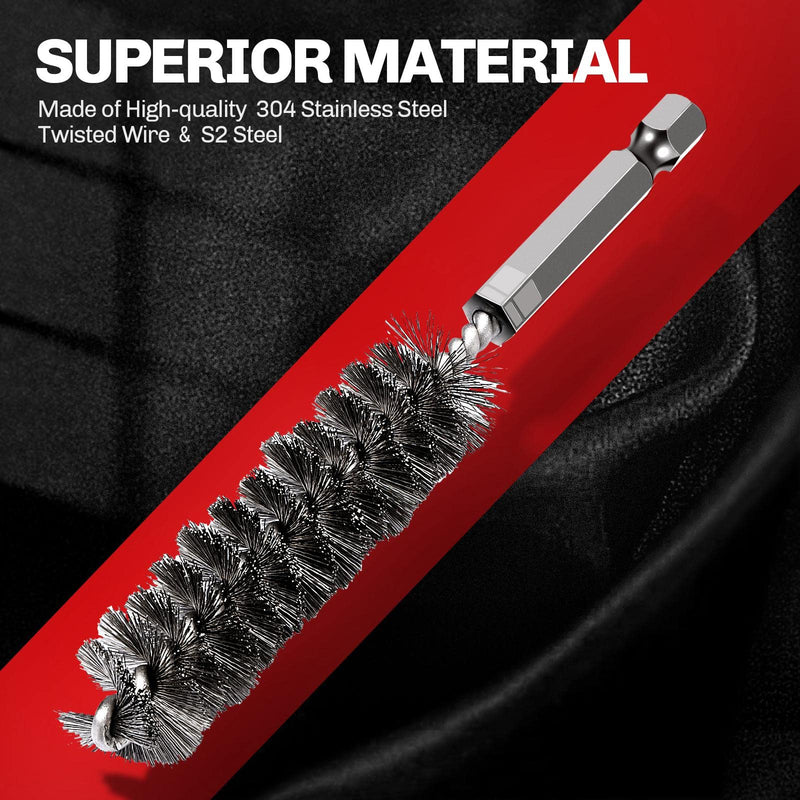 [Australia - AusPower] - 6PCS 304 Stainless Steel Bore Brush Copper Pipe Cleaner, Twisted Wire Drill Brush,1/4 Inch Hex Shank S2 Steel Handle, for Power Drill Plumbing Tools 9 mm,11 mm,13 mm,16 mm,18 mm,19 mm 