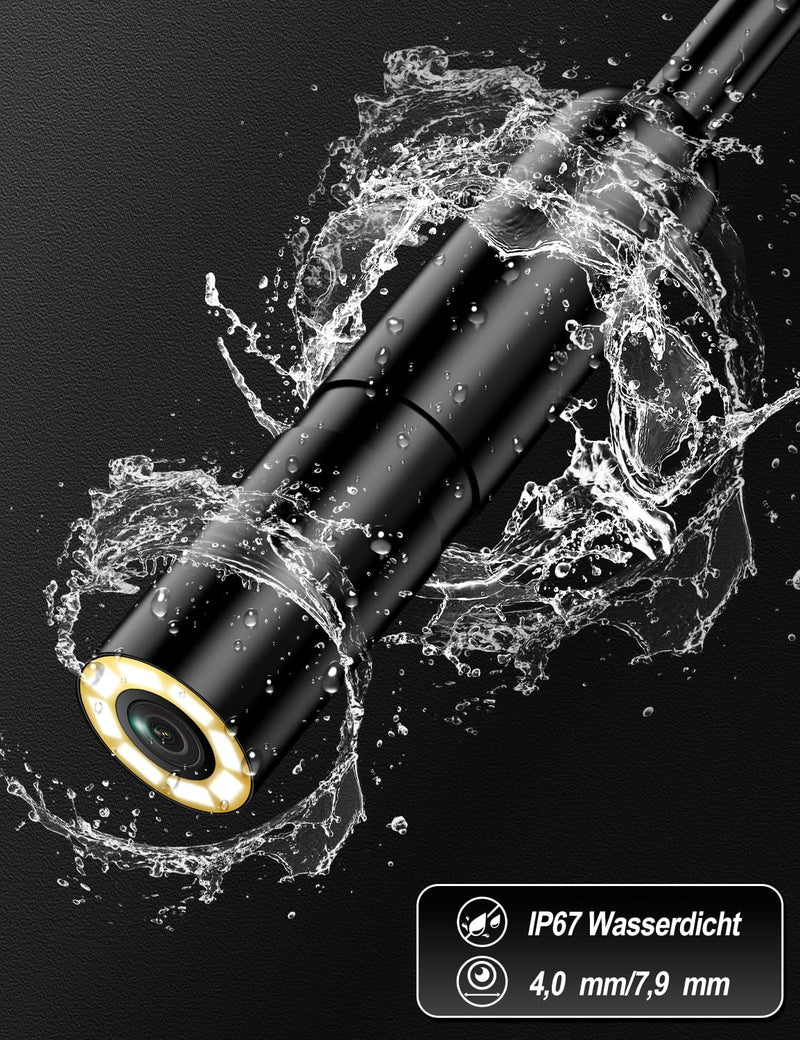 1920P HD Endoscope Camera with Light, IP67 Waterproof Inspection Camera for iOS & Android, Tube Camera Mobile Phone with 160 cm Claw Gripper for Drain Cleaning - 5 m | Semi-rigid cable inspection camera, IP67 waterproof inspection camera, pipe cleaning...