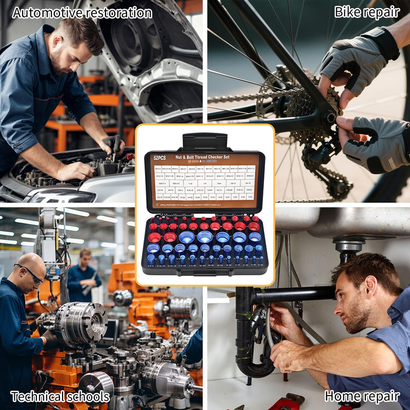 [Australia - AusPower] - 52PCS Thread Checker, Nut and Bolt Thread Checker, Thread Checker Kit in Standard and Metric (28 SAE & 24 Metric), Bolts Measuring, Bolt Size Finder Checker Thread Gauge for Quickly Identify 