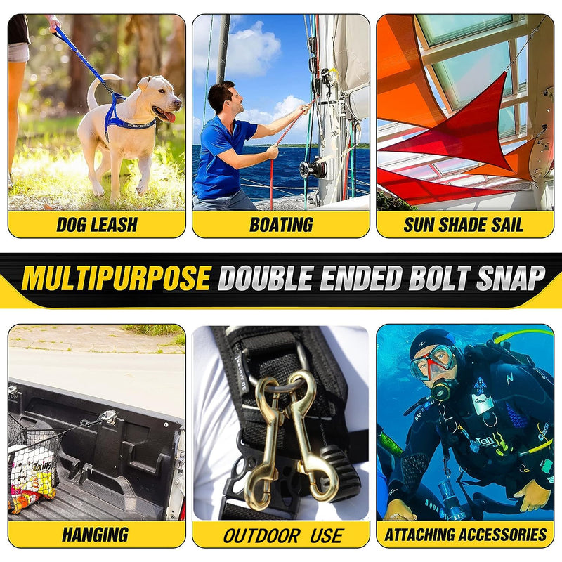 [Australia - AusPower] - Solid Brass Double Ended Bolt Snap Hook, Marine Grade Double End Scuba Diving Clips, Heavy Duty Trigger Chain Clip Key Holder for Pet Feed Bucket Hammock Horse Tack (2-Pack) (90mm) 90mm 