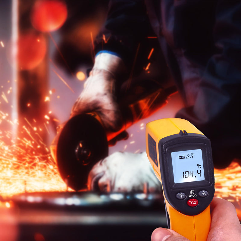 Retoo Infrared Thermometer -50-380°C LCD Laser Non-Contact °C/°F | Measurement in 1 second, LCD lighting, 14 x 8.5 x 3.5 cm, 2 x AAA not included, ABS, orange-black