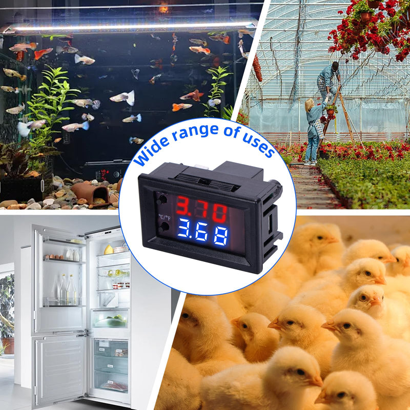 [Australia - AusPower] - 8 Pieces DC 12V Electronic Temperature Controller Programmable -50 to 110 Degree Celsius Heating/ Cooling Thermostat Control Switch Module NTC Waterproof Sensor Probe Dual Color LED Display Monitor 