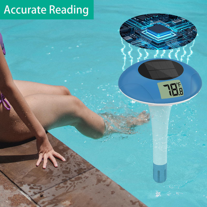 [Australia - AusPower] - Digital Pool Thermometer Floating Easy Read –Solar Powered Floating Digital Temperature Gauge for Accurate Testing, Big LCD Screen for Easy Reading, °C/°F Display, IPX-8 Waterproof (Navy Blue) Navy Blue 