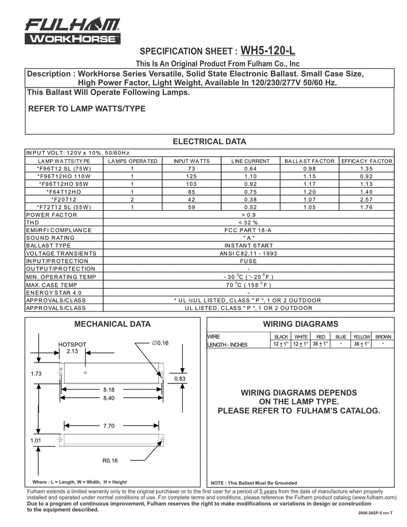 [Australia - AusPower] - Fulham Lighting WH5-120-L Workhorse 5 Adaptable Electronic Fluorescent Lamp Ballast 