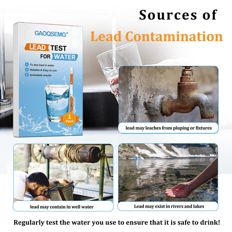 [Australia - AusPower] - Lead in Drinking Water Test Kit,1 Pack Home Water Lead Testing Strips for Tap or Well Water Accurate & Fast 15 Minutes Results Lead Detection-Individually Wrapped test lead-1 in 1 