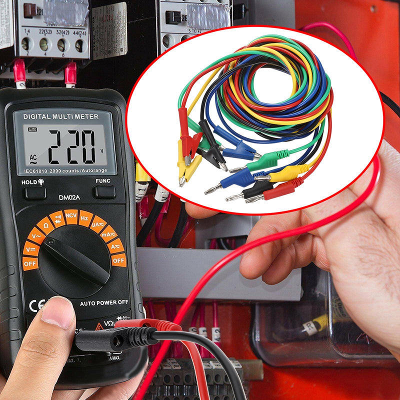 Sumnacon Multimeter Banana Plug to Crocodile Alligator Clip Test Probe, 5PC 4mm Stackable Colorful Silicone Banana Plug to Alligator Clip Test Probe Lead Wire Cable 9.8Ft/3M 9.8 ft