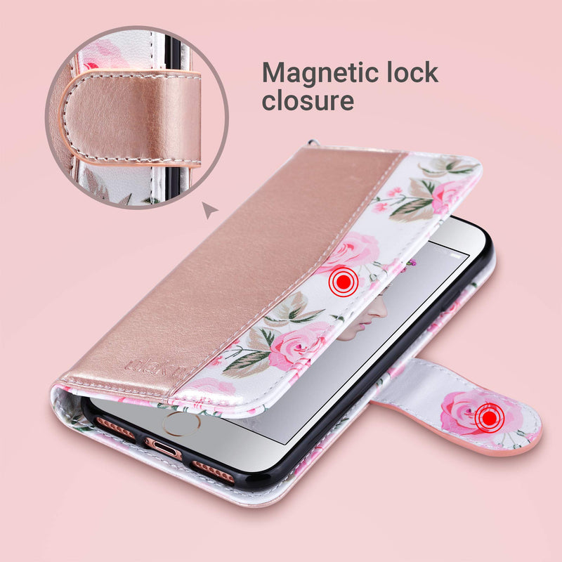 [Australia - AusPower] - ULAK Case for iPhone SE 3 Wallet 2022, iPhone 8 Wallet, iPhone SE Wallet 2020, iPhone 7 Flip Case, PU Leather Kickstand Card Holder Protective Cover for iPhone 7/8/iPhone SE 2nd 3rd Gen Rose Gold 