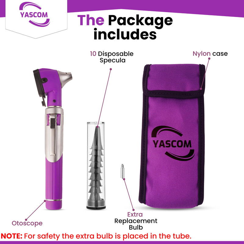 [Australia - AusPower] - Otoscope Professional Diagnostic Ear Otoscope with Light Pocket Size Ear Infection Checker with 10x Specula & Case, Ear Otoscope for Doctors, Nurses, & Students Purple 