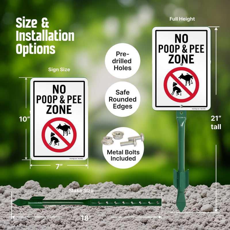 SmartSign 10 x 7 inch “No Poop And Pee Zone” LawnPuppy Yard Sign and 18 inch Stake Kit, 40 mil Laminated Rustproof Aluminum, Red, Black and White, Set of 1 7" x 10" Aluminum Sign with 18" Stake