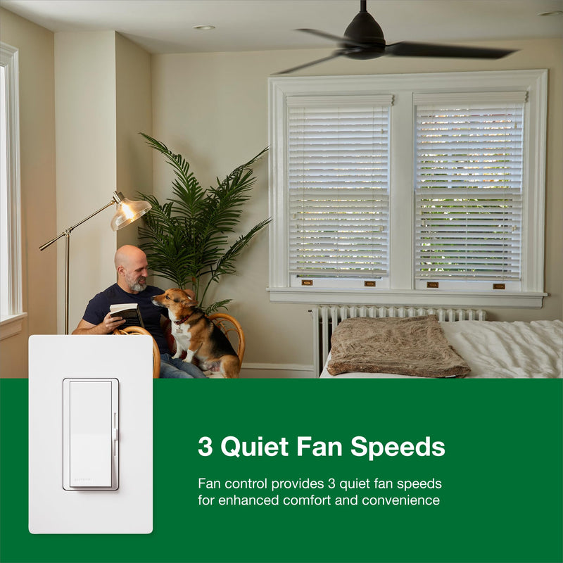 Lutron Diva 3-Speed Fan Control, Single-Pole/3-Way, DVFSQ-F-WH, White