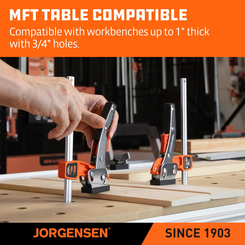 Jorgensen 6-5/8" Ratcheting Table Clamp, Quick Release Track Saw Clamp, Guide Rail Clamps for MFT Table and Guide Rail System, 2-7/8" Throat Depth, 400lbs Load Limit 1