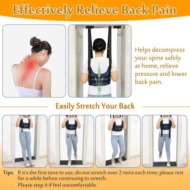 [Australia - AusPower] - Mybow Back Stretcher, Lumbar Traction Device, Spine Decompression Belt for Pain Relief, Spinal Back Stretcher Belt, Thoracic Spinal Decompression Harness, Portable Stretching Device (Medium) Blue 