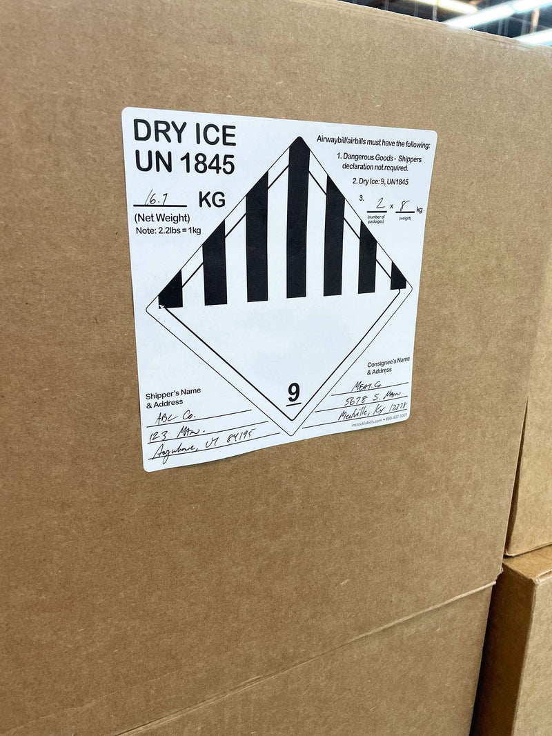 Dry Ice Shipping Labels Hazard Class 9 UN1845 6 x 6 Inch 500 Total Stickers