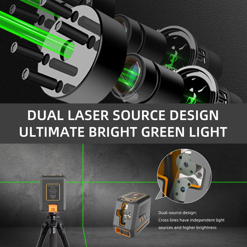 [Australia - AusPower] - Self-Leveling Cross Line Laser Level 100ft/30 meters Range,10-level Brightness adjustable,green beam Carrying Pouch Included,Level for Picture Hanging, DIY, Construction and Indoor Projects 