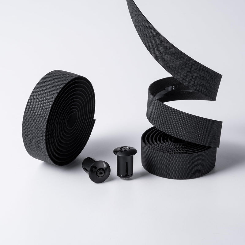 Fabric Knurl Gravel Reflective Handlebar Tape Gravel Bike - Road Bike Bar Tape with Handlebar Plugs and Finishing Strips - 200 x 3 cm - 3.5mm Thick - Reflective Black