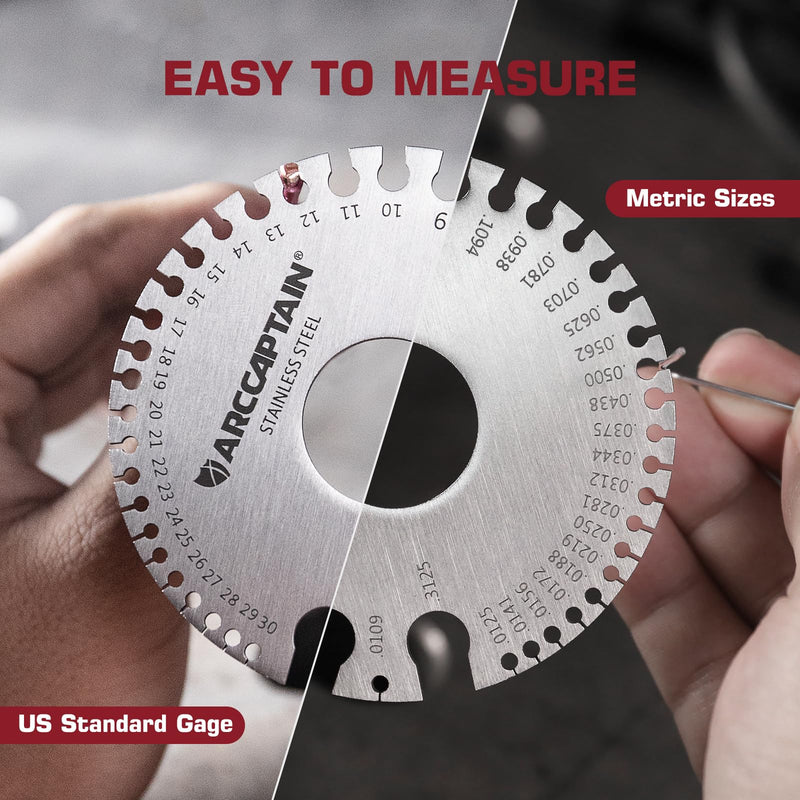 [Australia - AusPower] - ARCCAPTAIN Wire Gauge Measuring Tool & Metal Gauge Thickness Tool, Stainless Steel Metal Sheets Welding Material Thickness Gauge Standard Dual-Sided Round Wire Gauge 1 Set 
