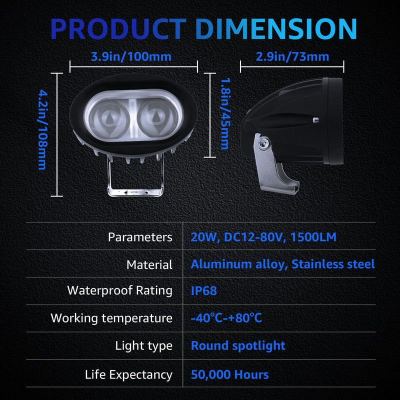 [Australia - AusPower] - LED Forklift Safety Light Blue Forklift Spot Light 1500LM Forklift Backup Light Forklift Warehouse Light Forklift Pedestrian Light 20W, DC12-80V Blue Spotlight 