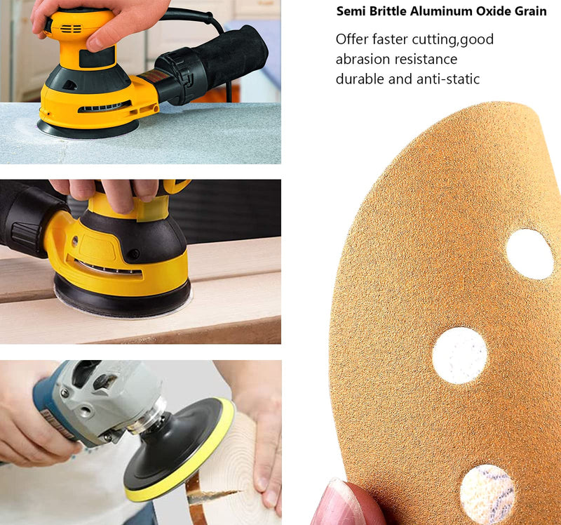 Stebruam Pack of 110 Sandpaper 125 mm Velcro for Eccentric Sanders | Professional Gold Round 125 Sanding Discs Round 8 Holes for 8 Hole Round Random Orbital Sander Sanding (60-800 with Grit) Pack of 110 mix grit