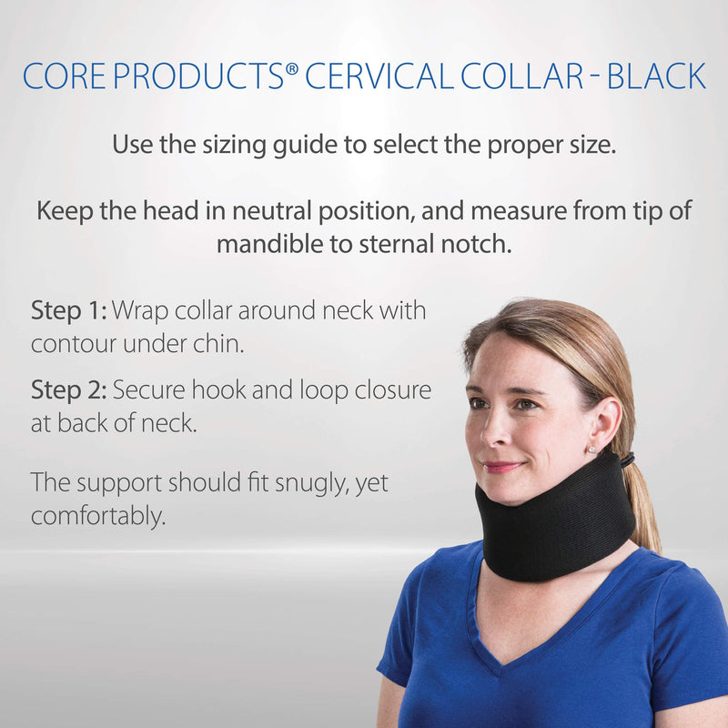 [Australia - AusPower] - Core Products Soft Foam Cervical Collar Neck Support Brace, Helps Stabilize Vertebrae & Relieve Spinal Pressure for Men & Women - Black, Medium Fits (2.2-2.7 inch) Height 2.5 Inch 