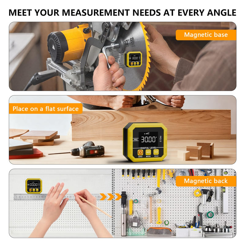 [Australia - AusPower] - Rechargeable Digital Angle Finder and Magnetic Inclinometer Gauge | ±0.1° Accuracy Protractor | 360° Flip Screen for Woodworking, Construction, Machinery 