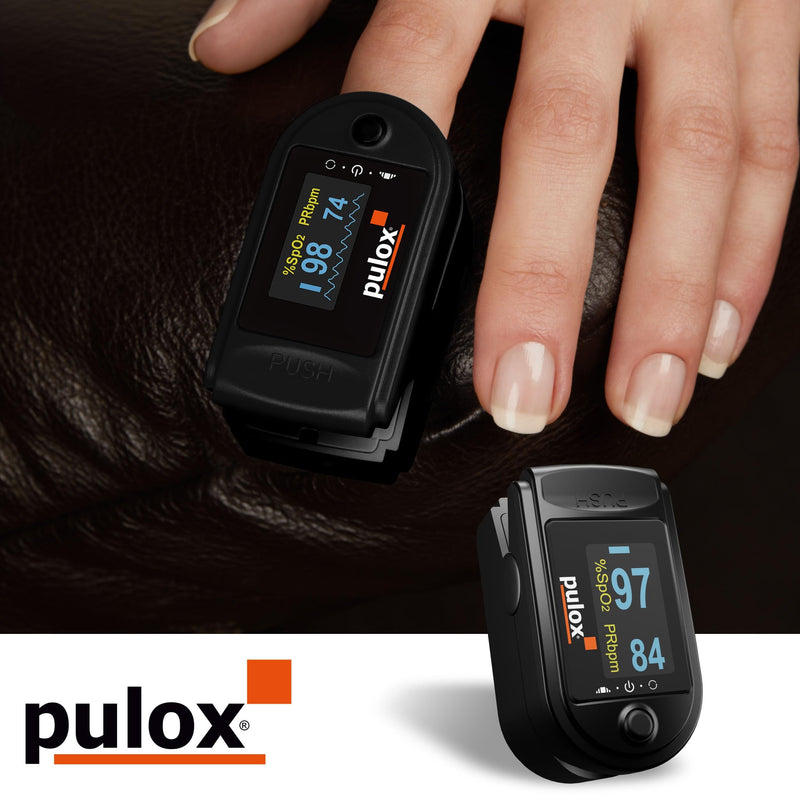 Pulse oximeter PULOX PO-200 Solo Finger Pulse Oximeter for Measuring Pulse and Oxygen Saturation on Finger | With precision indicator for reliable control of oxygen saturation, heart rate and perfusion index Black